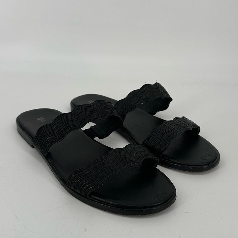 Frye Mira Wave Slide Sandals Genuine Leather Slip On Open Toe Shoe Black Size 10